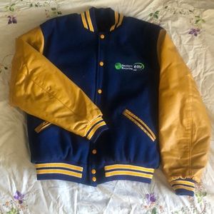 Rennoc Classic Varsity Jacket, M, Blue and Yellow, Letterman Jacket, Warm